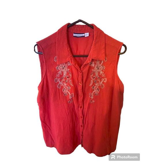 Croft&Barrow orange Embroidered Tank Shirt 100% Cotton Sz. L - Picture 1 of 5